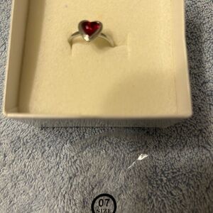 Silver Heart Ring with Red Gemstone